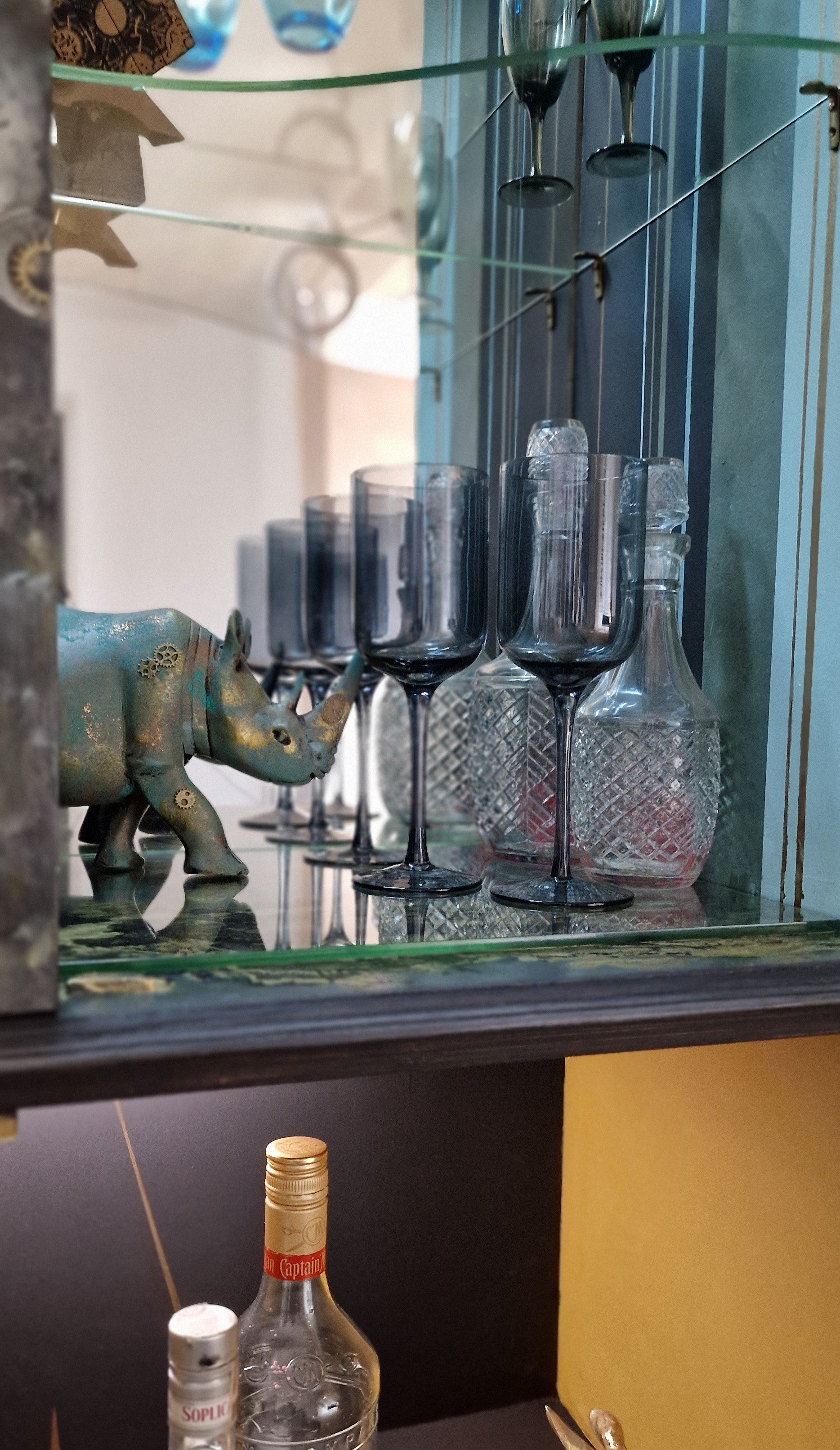 Steampunk drink cabinet inside view top